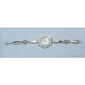 Женские серебряные часы с тонким браслетом украшенным цирконом, Женские часы из серебра