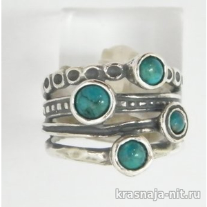Серебряное кольцо "Бирюзовый квартет" Дизайнерские кольца с сертификатом из Израиля