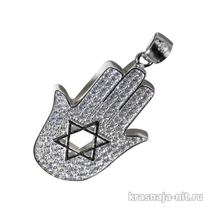 Подвеска ладошка со звездой Давида и камнями цирконий Подвески и браслеты Хамса в золоте и серебре