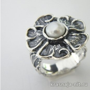 Серебряное кольцо "Цветочная жемчужина" Дизайнерские кольца с сертификатом из Израиля