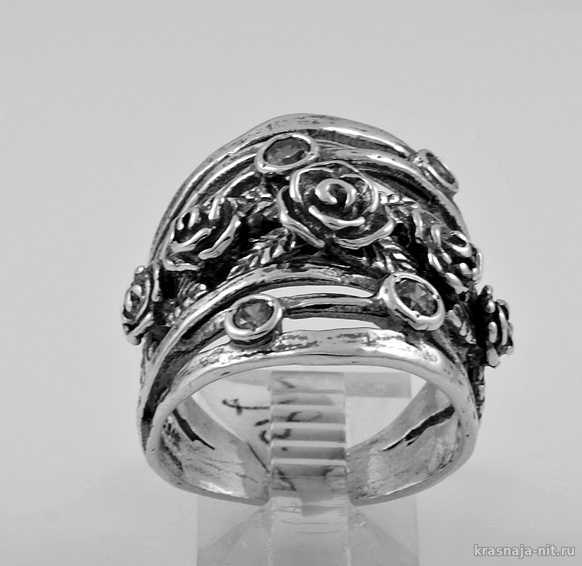 Кольцо - Розы с камнями, Дизайнерские кольца с сертификатом из Израиля