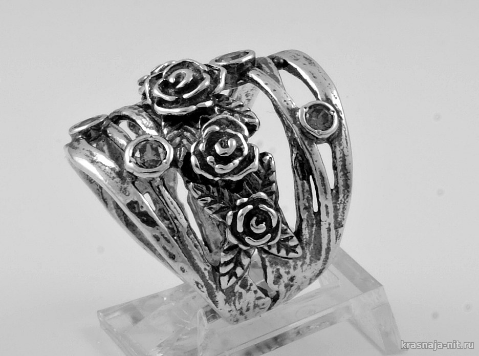 Кольцо - Розы с камнями