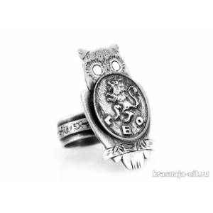 Кольцо с совой и знаками Зодиака, Украшения из монет ручной работы