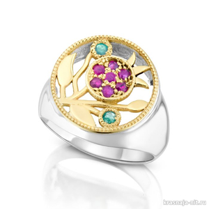 Кольцо с украшением - Гранат Кольца с символами из серебра и золота
