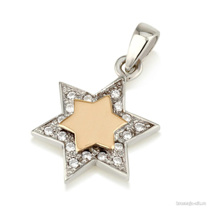Подвеска звезда Давида из серебра и золота с камнями Сваровский Украшения Звезда Давида - в золоте и серебре