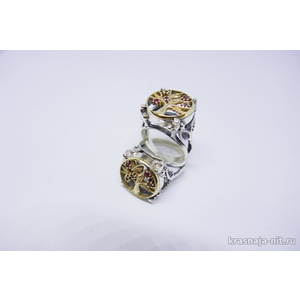 Перстень - Древо жизни с камнем рубин Кольца с символами из серебра и золота