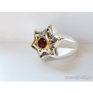 Перстень со звездой Давида с камнем Рубин Украшения Звезда Давида - в золоте и серебре
