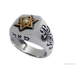 Кольцо серебряное "Питухей Шломо" с золотым магендавидом Кольца с символами из серебра и золота