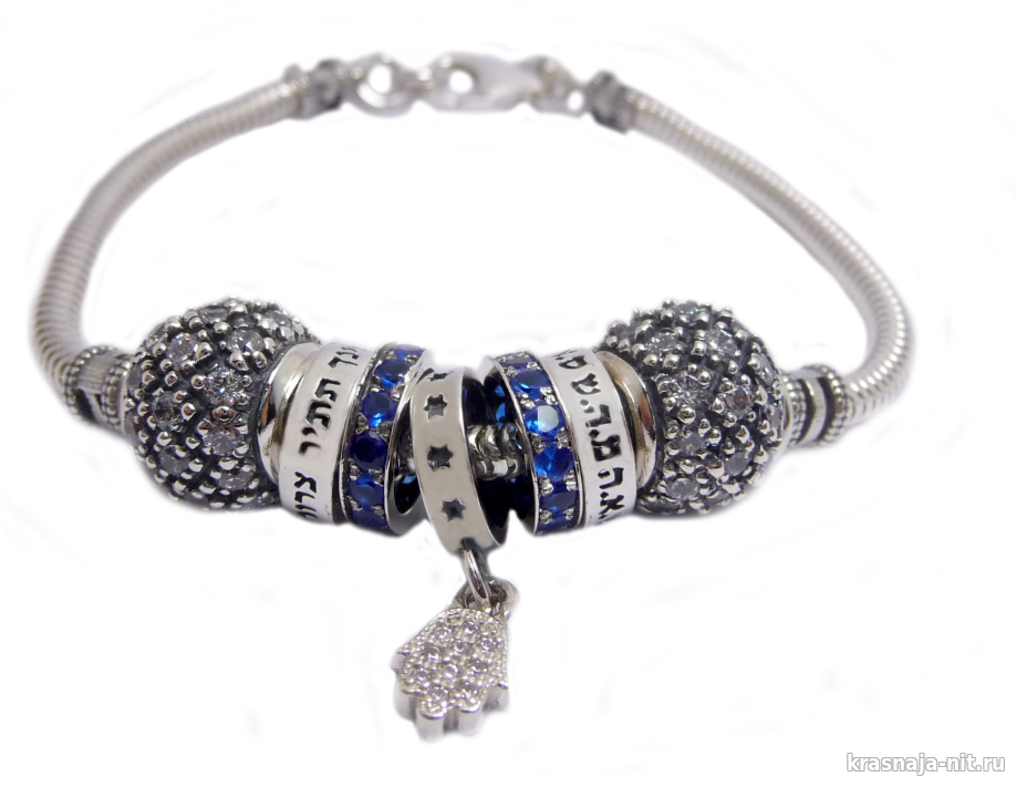 Романтичный ювелирный серебряный браслет с подвеской, шариками и синимицирконами