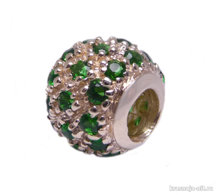 Шарик-шарм золотой с зелёными цирконами для браслета, Мужские, женские и детские браслеты (гравировка)