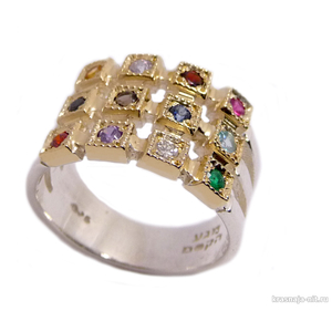 Серебряное кольцо "Нагрудник первосвященника" с золотой вставкой Кольца с символами из серебра и золота