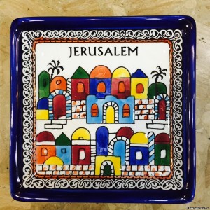 Квадратная тарелка - Город Иерусалим Восточная медная посуда и тарелки из Израиля